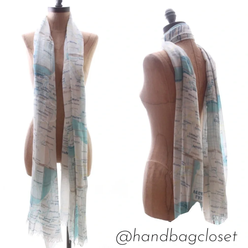 Kate Spade Off the Map Scarf West Coast California Mexico Silk Going Places